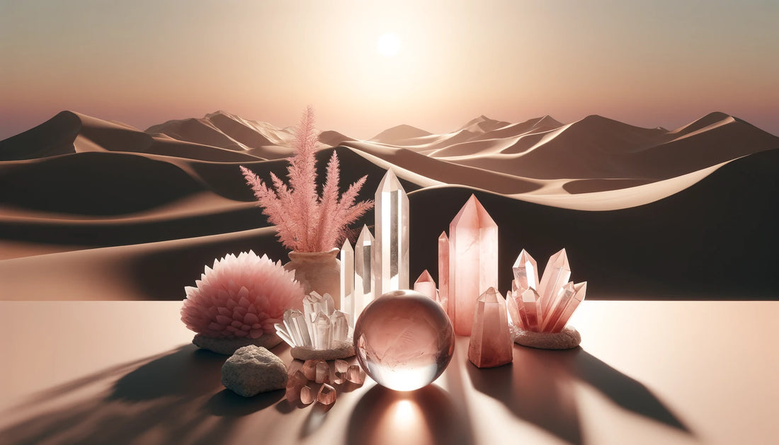 illustration des différentes formes de pierres (pointes, sphères, pierres brutes) sur un fond de désert ensoleillé)